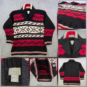 Vintage MODA INTL Sweater Womens Medium Black Wool Fair Isle Chunky Knit Aztec